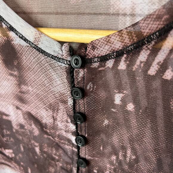 Silence + Noise Top Womens Size S-P Janice Sheer Mesh Button Down Expose Seams - Picture 10 of 16